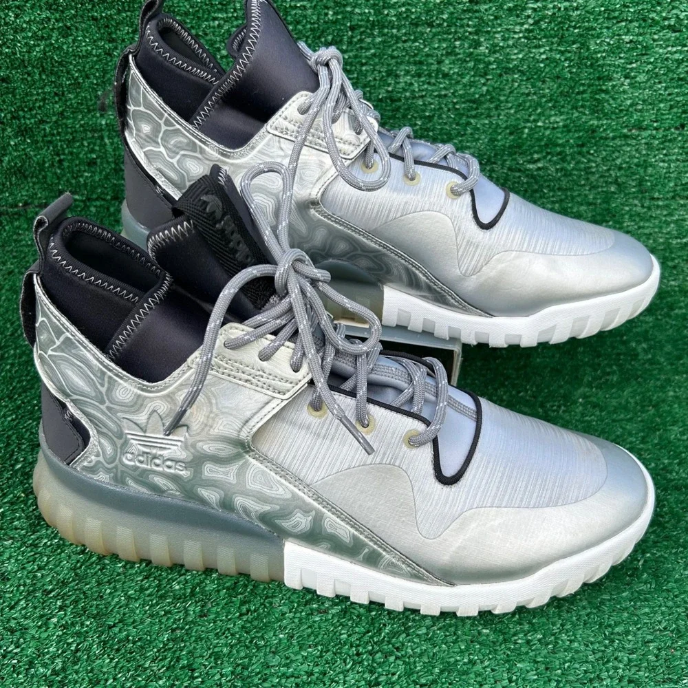 Adidas Tubular‎ X Silver Metallic High Top Sneakers Mens 12 AQ1894